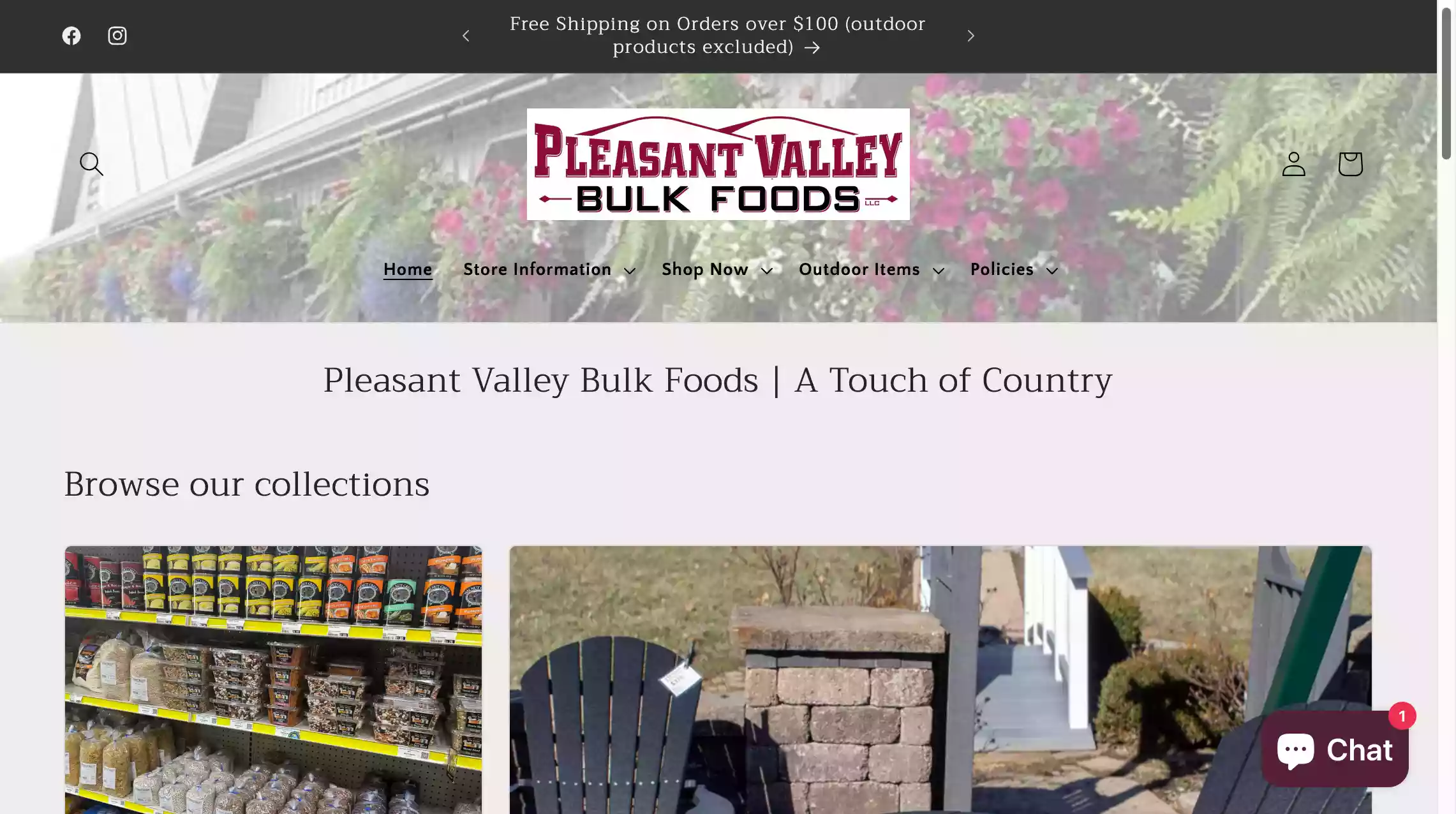 A web page for a bulk foods store