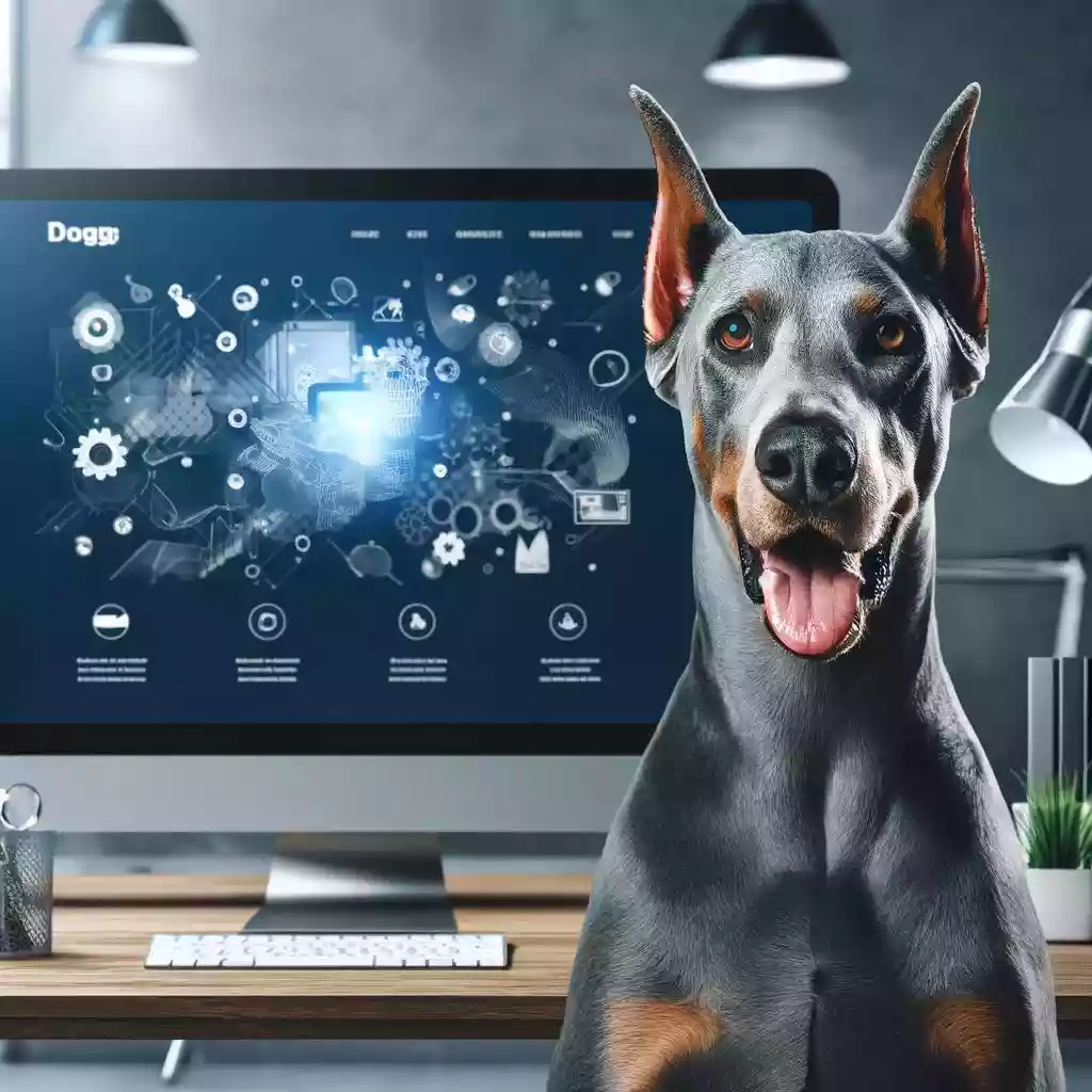 Doberman surrounded by innovation