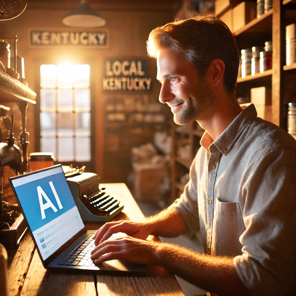 A small business owner using AI tools.